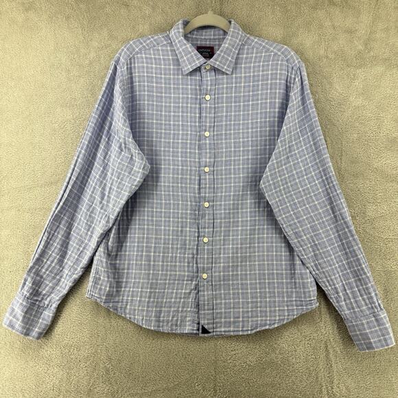 UNTUCKit Shirt Mens M Blue Plaid Brush Cotton Lined LS Button Front Collared - Picture 1 of 12